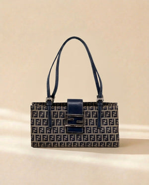 Fendi Zucchino Navy Rectangle Baguette