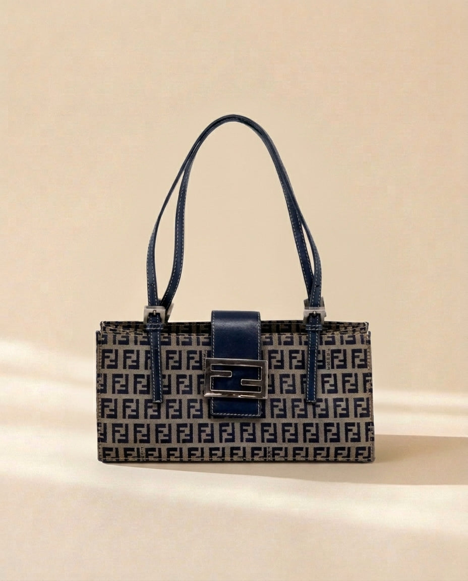 Fendi Zucchino Navy Rectangle Baguette