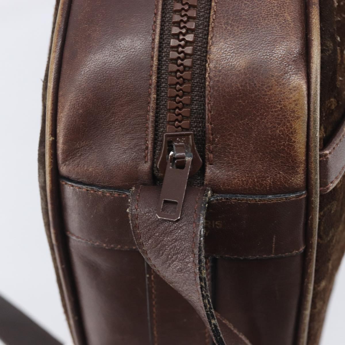 Celine Brown Suede Shoulder Bag zipper pull closeup