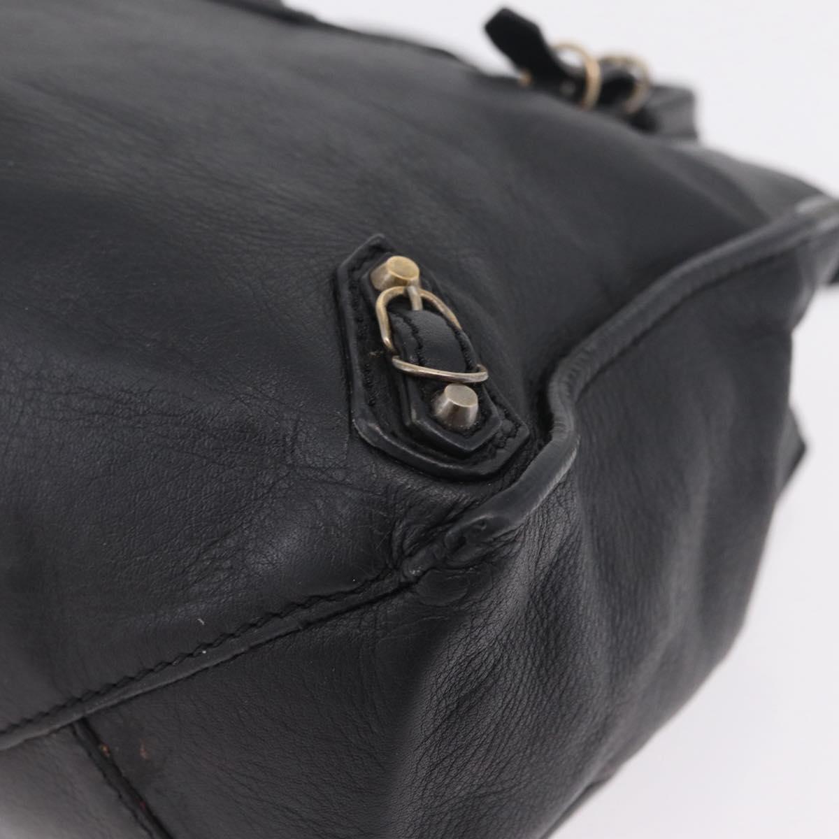 Balenciaga Black Leather Tote corner hardware detail
