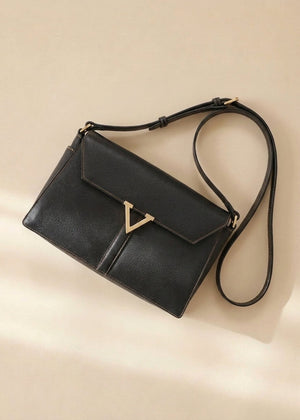Valentino Contrast Stitched Black Leather Shoulder Bag