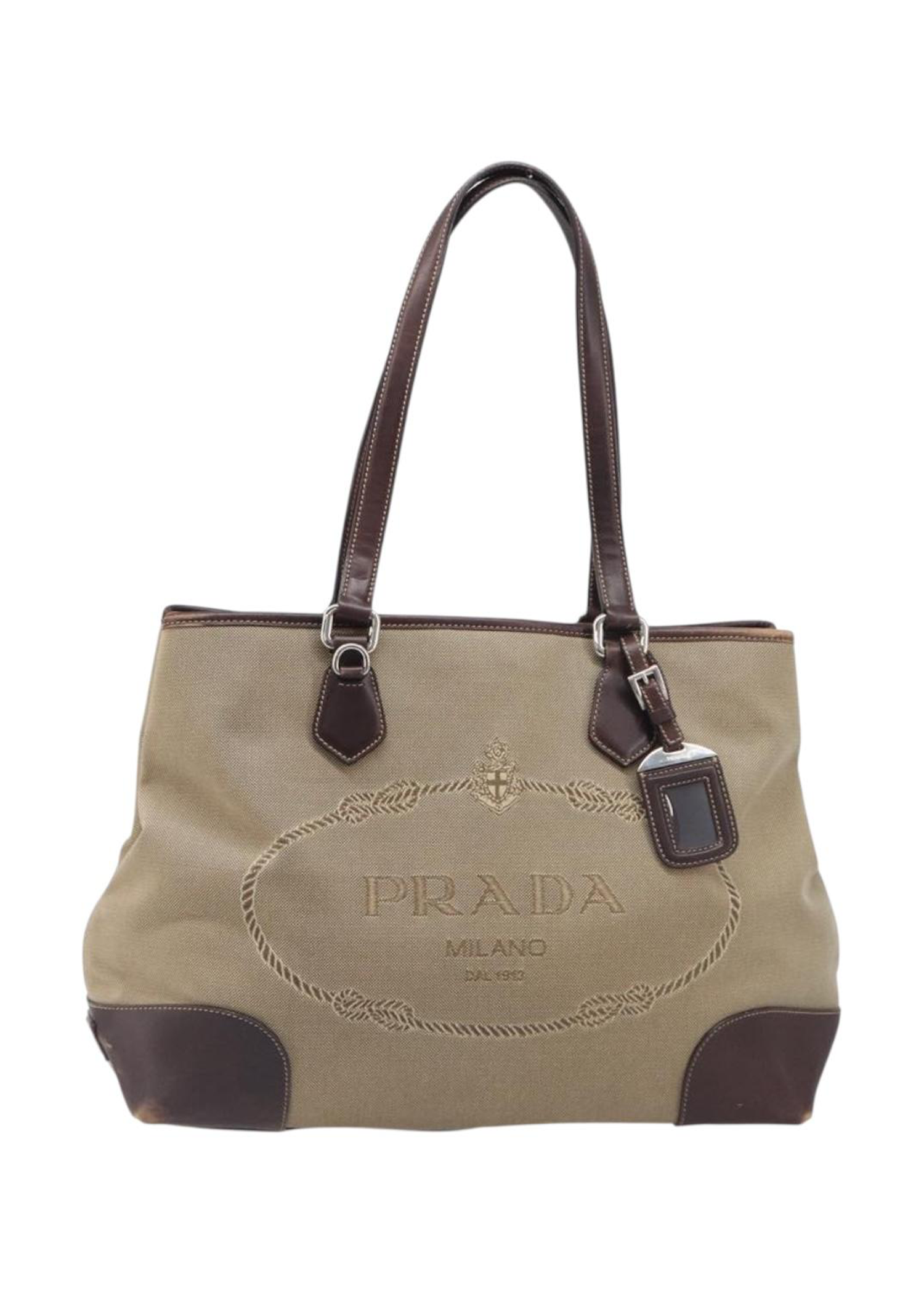 Prada Tan Canvas Shoulder Bag