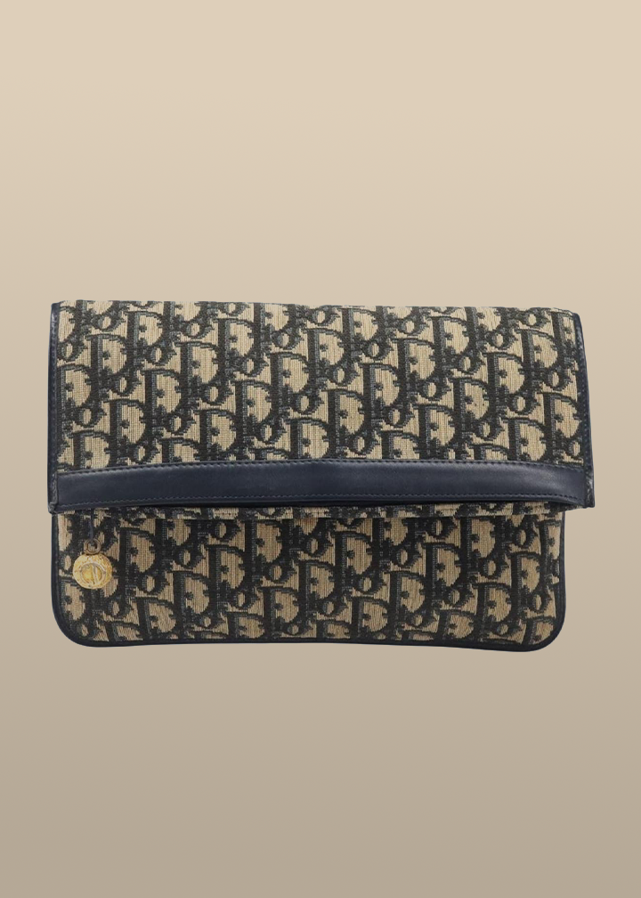 Dior Navy Monogram Envelope Clutch