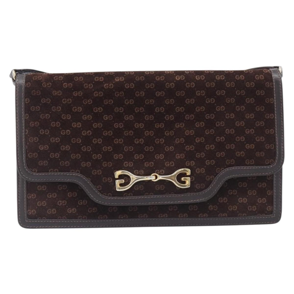 Gucci Brown Suede Leather Trimmed Crossbody