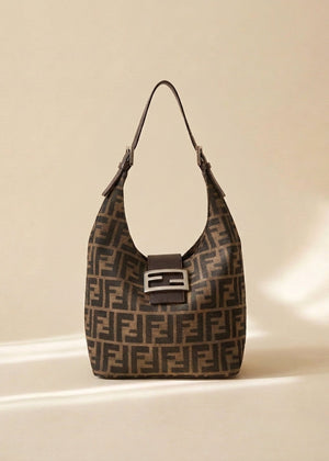 Fendi Brown Zucca Rounded Baguette