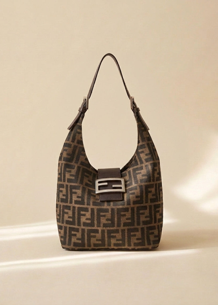 Fendi Brown Zucca Rounded Baguette