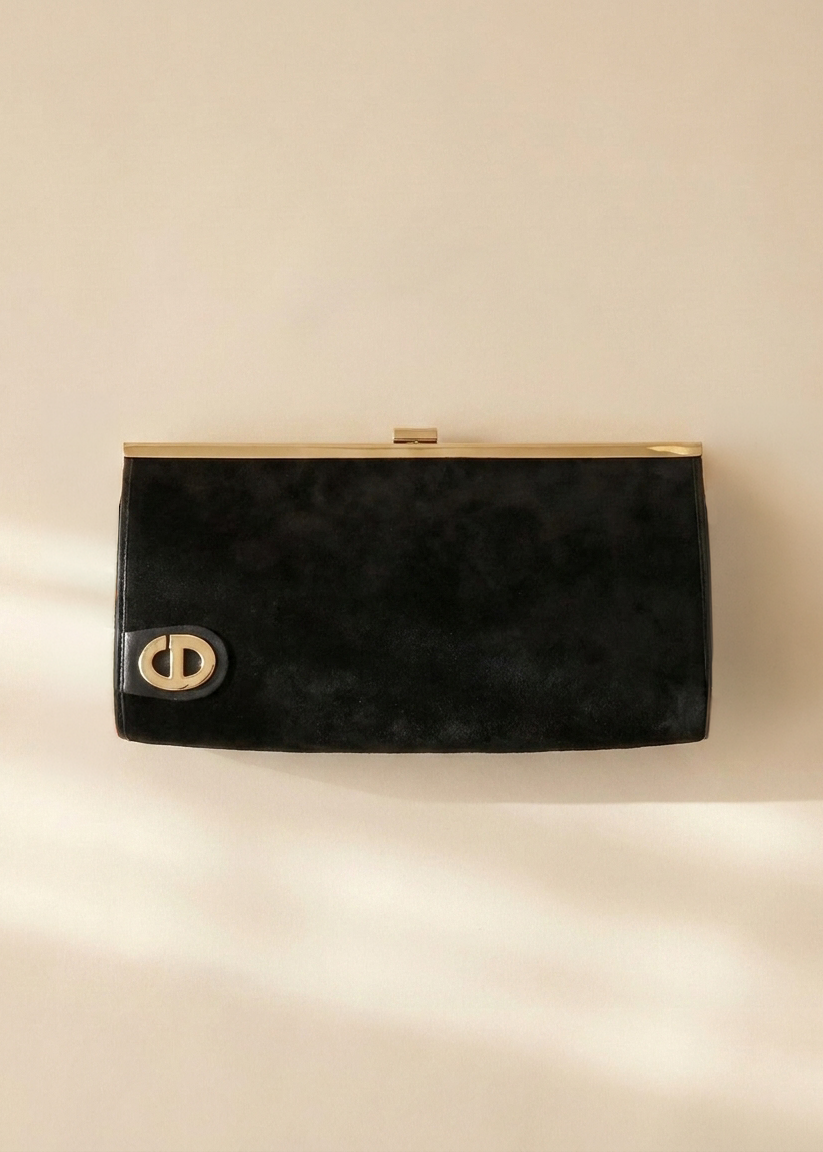 Dior Black Suede Snap Clutch