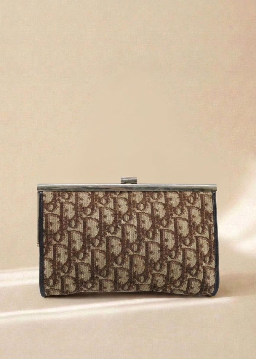 Dior Brown Oblique Canvas Clasp Clutch cover