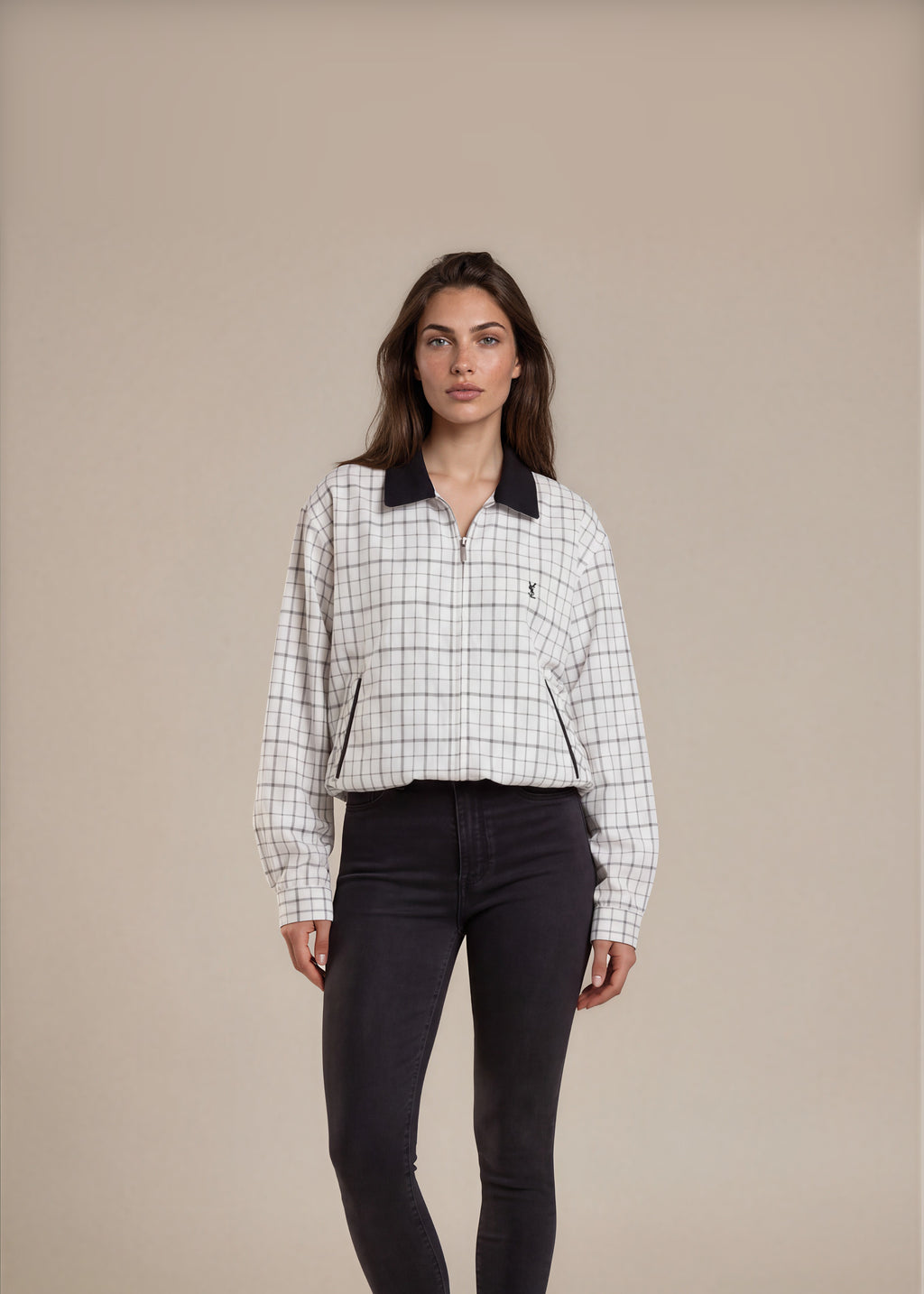 YSL Checkered Harrington Jacket front
