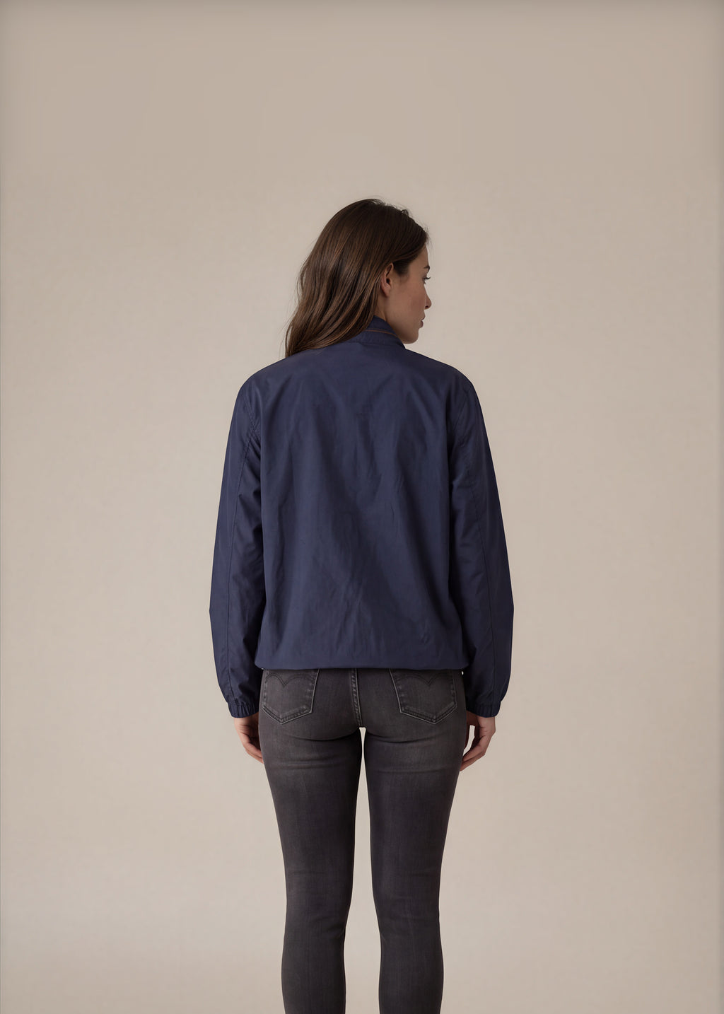 YSL Navy Striped-Collar Bomber Jacket back