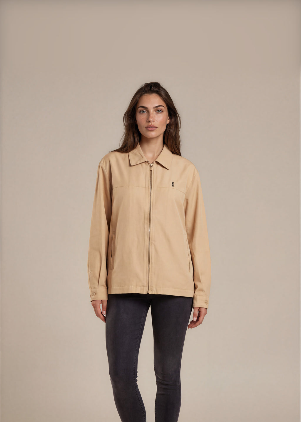 YSL Beige Harrington Jacket front