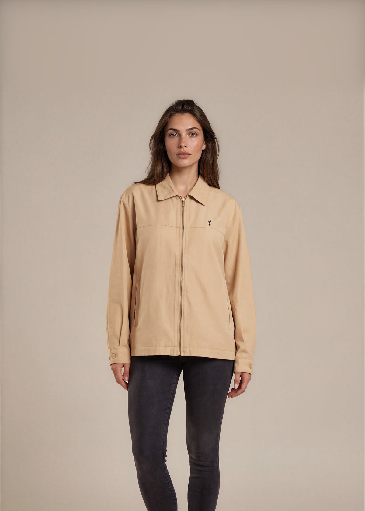 YSL Beige Harrington Jacket front