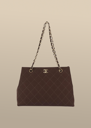 Chanel Brown Cotton Shoulder Bag
