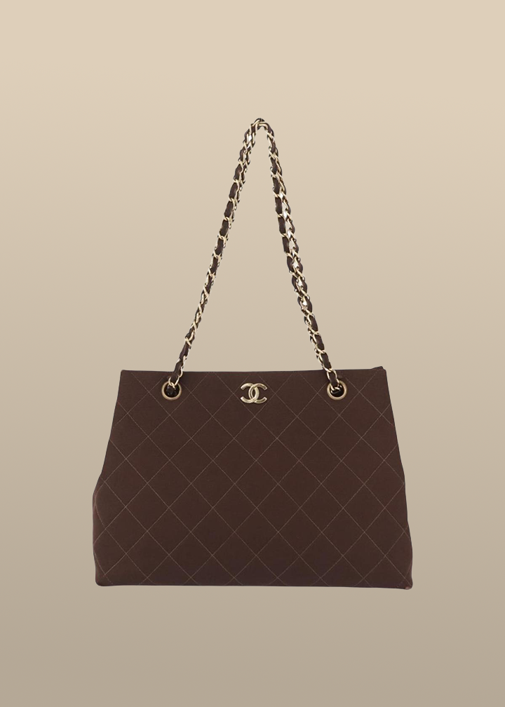 Chanel Brown Cotton Shoulder Bag