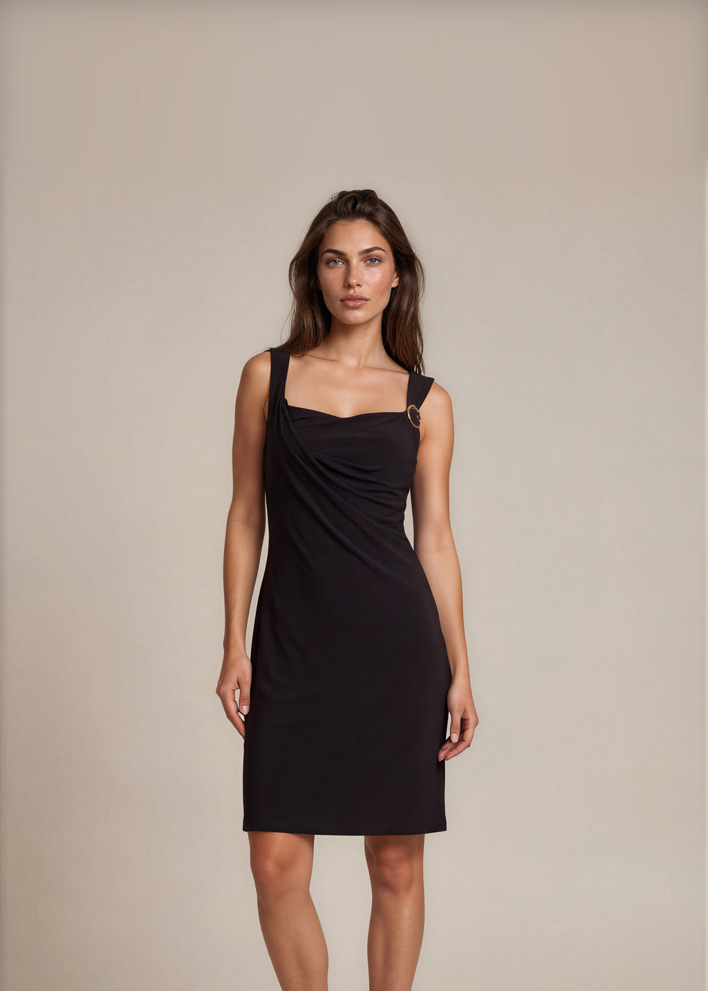 Gucci Black Square Neck Midi Dress front