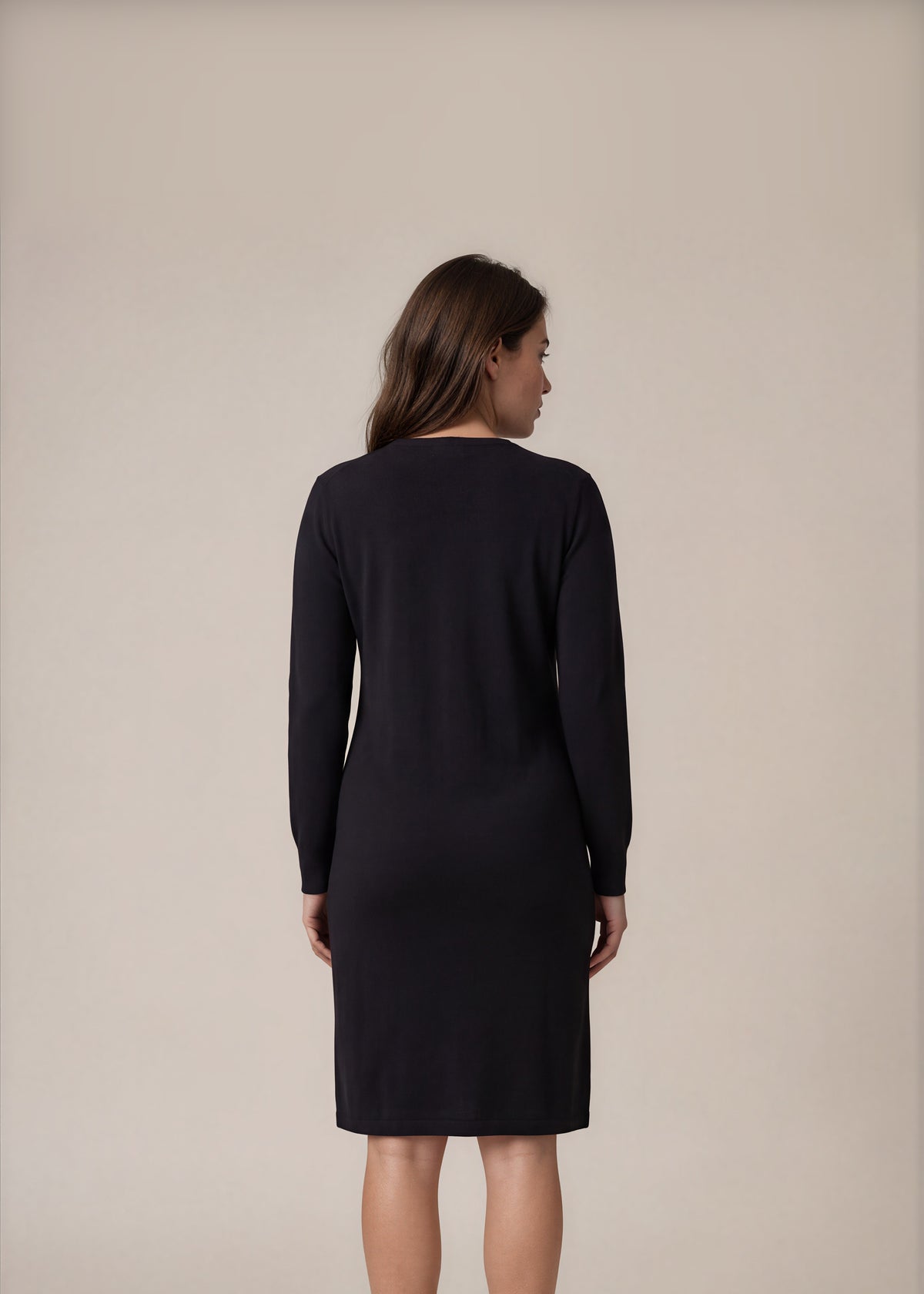 YSL Black Long Sleeve V-Neck Dress back