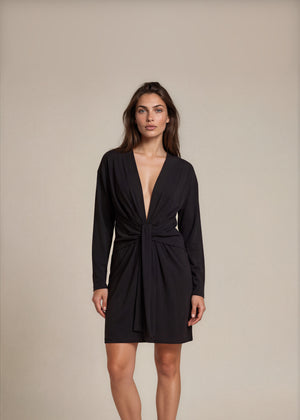 YSL Black Long Sleeve V-Neck Dress