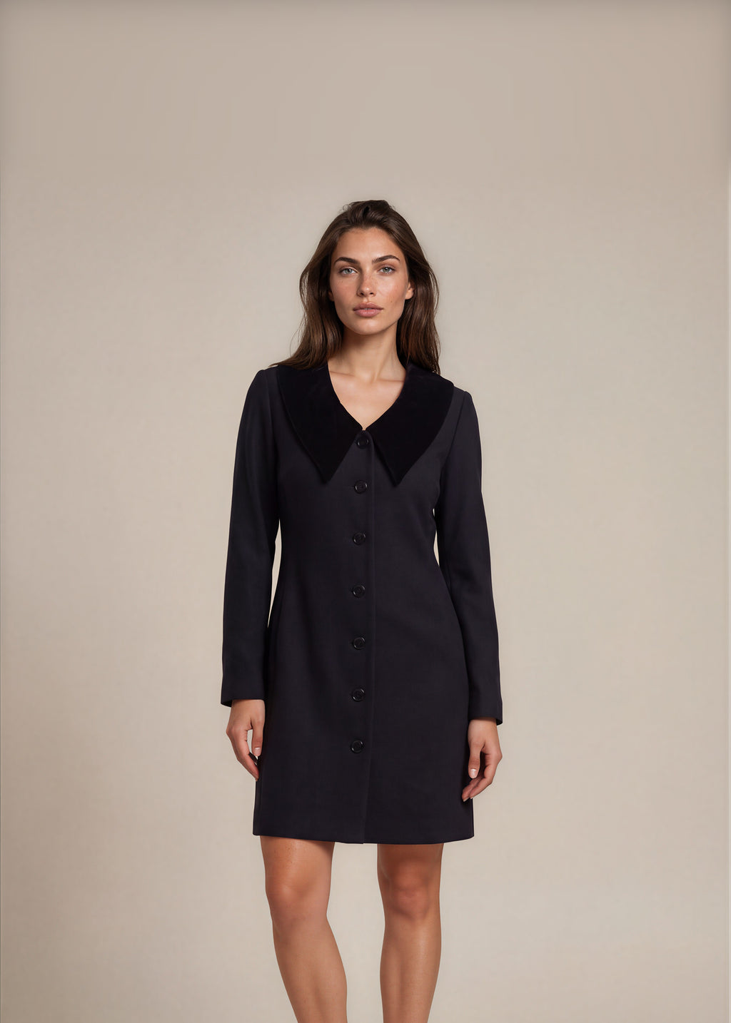 YSL Black and Navy Collared Dress front