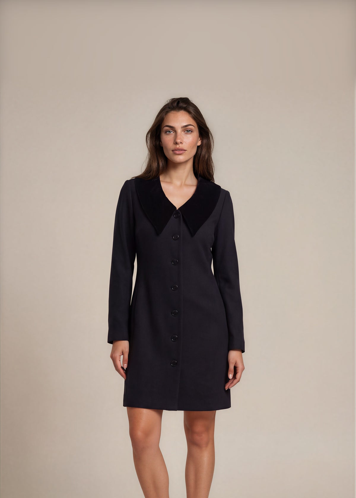 YSL Black and Navy Collared Dress front