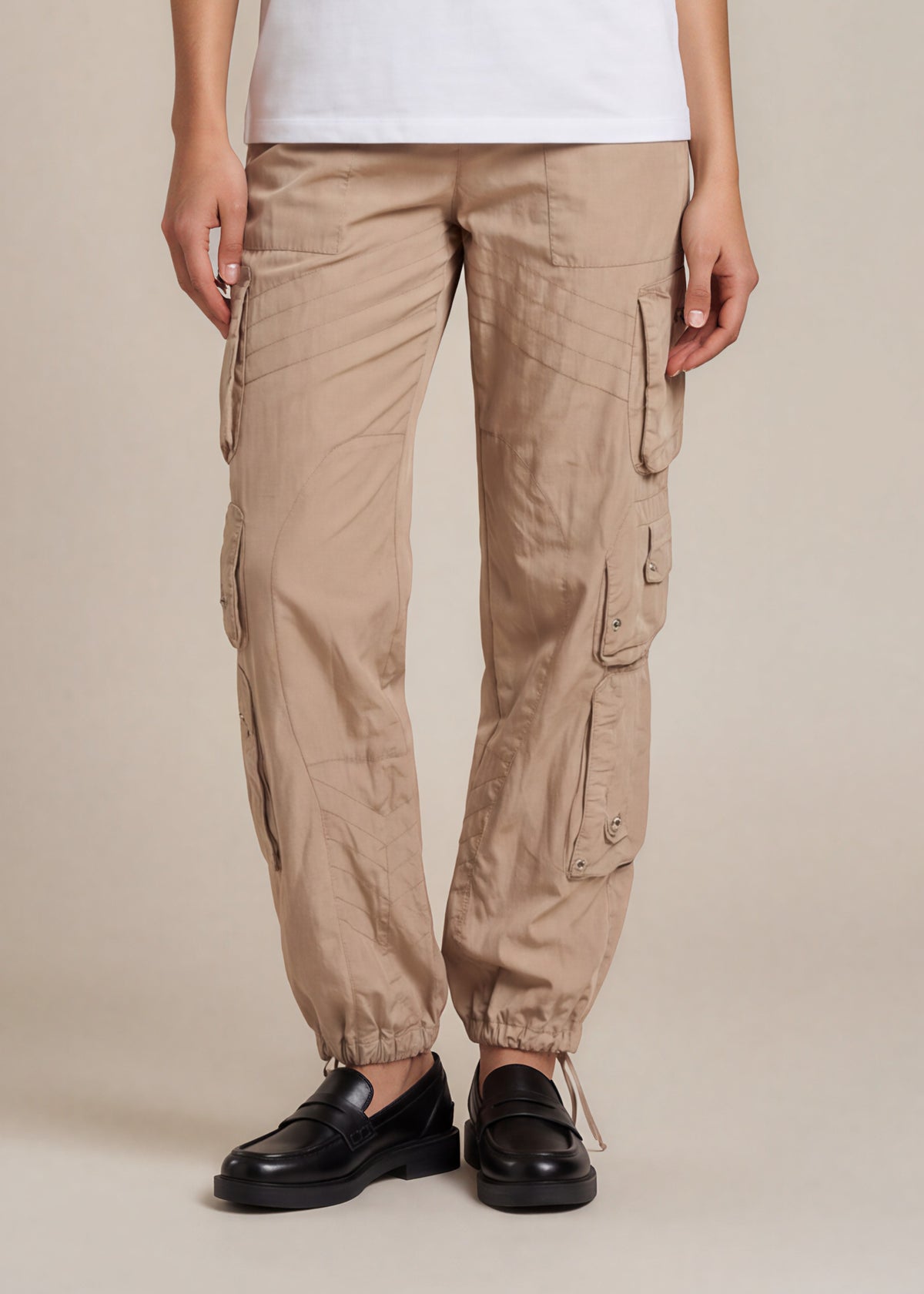 Ralph Lauren Tan Silk Cargo Pants detail