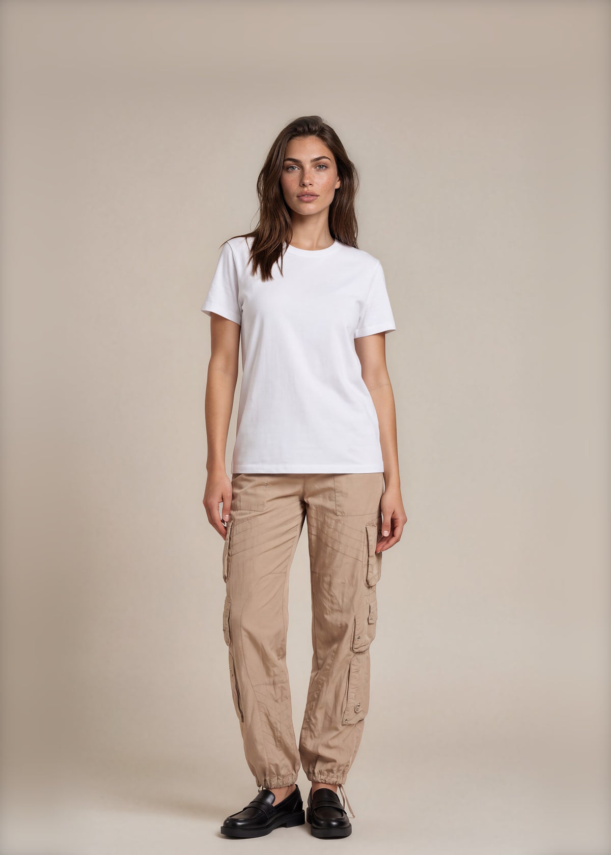 Ralph Lauren Tan Silk Cargo Pants front