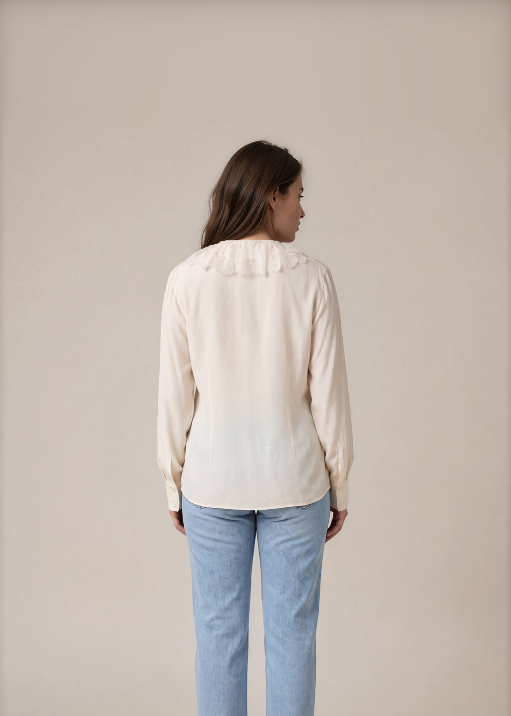 Escada Cream Lace Ruffle Blouse back
