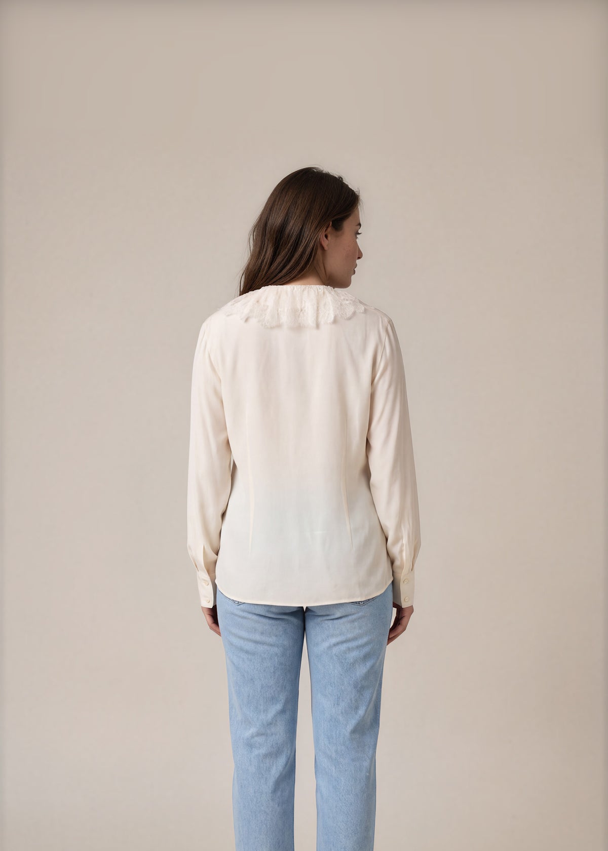 Escada Cream Lace Ruffle Blouse back