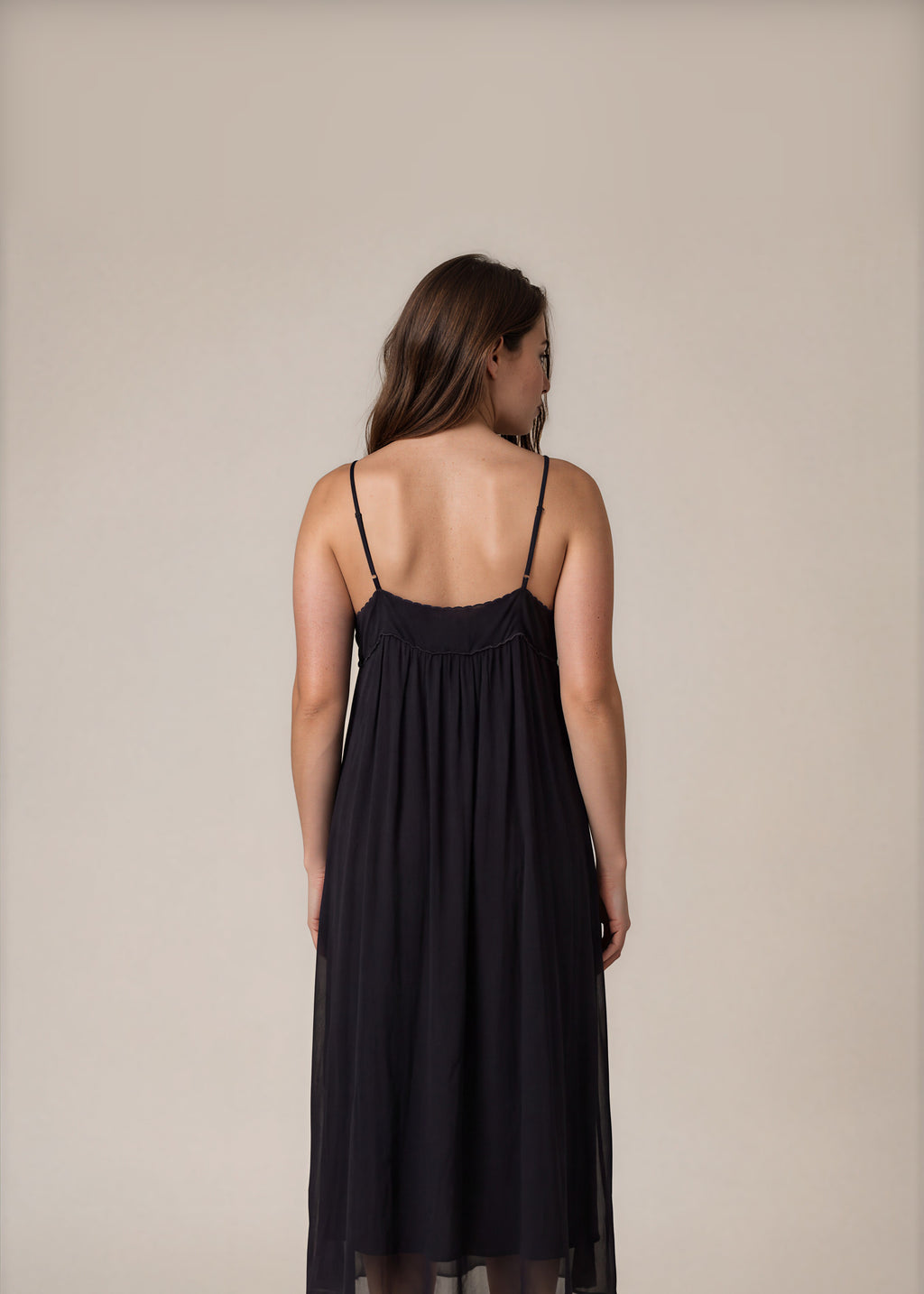 Chloe Navy Embroidered Slip Dress back