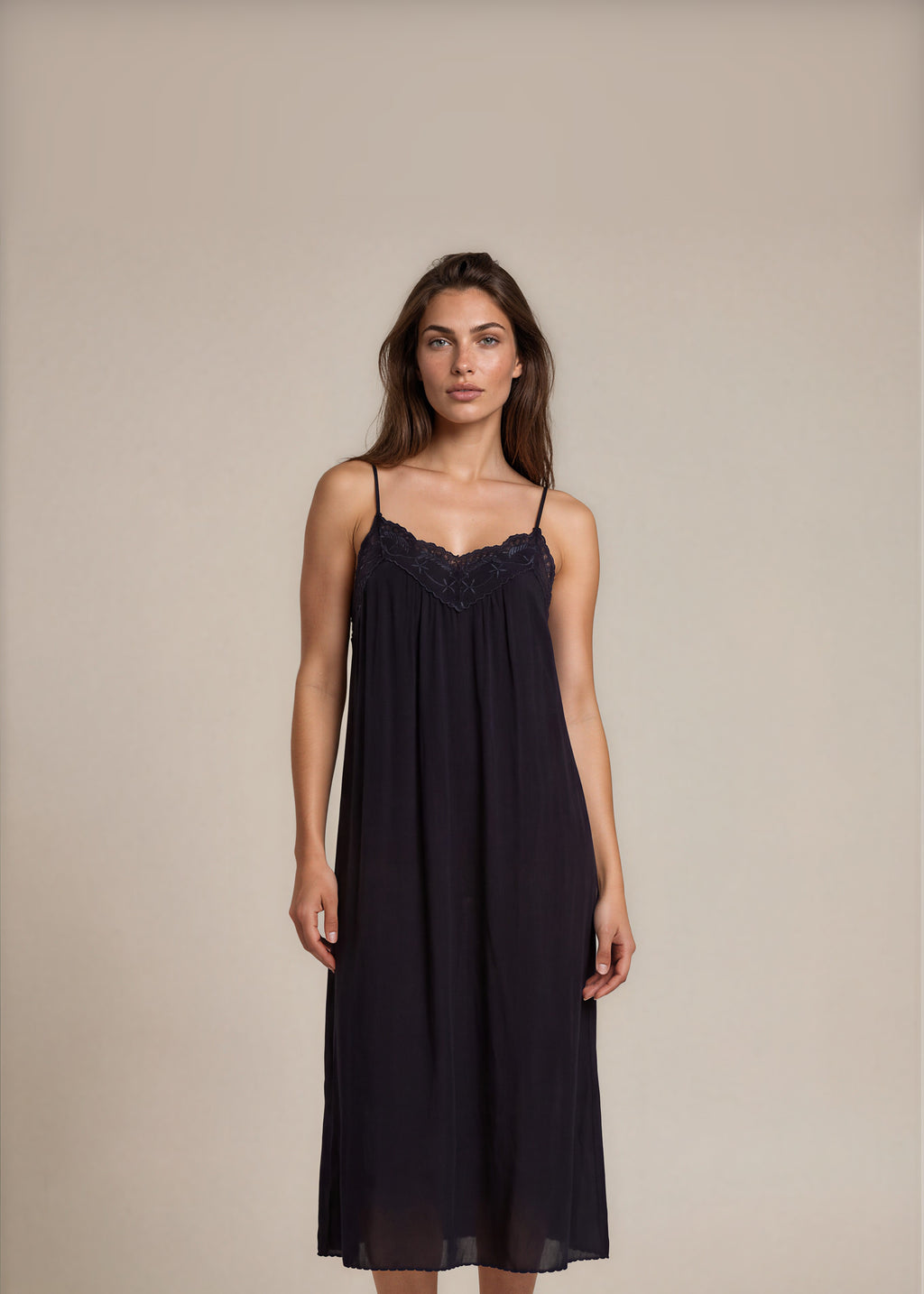 Chloe Navy Embroidered Slip Dress front