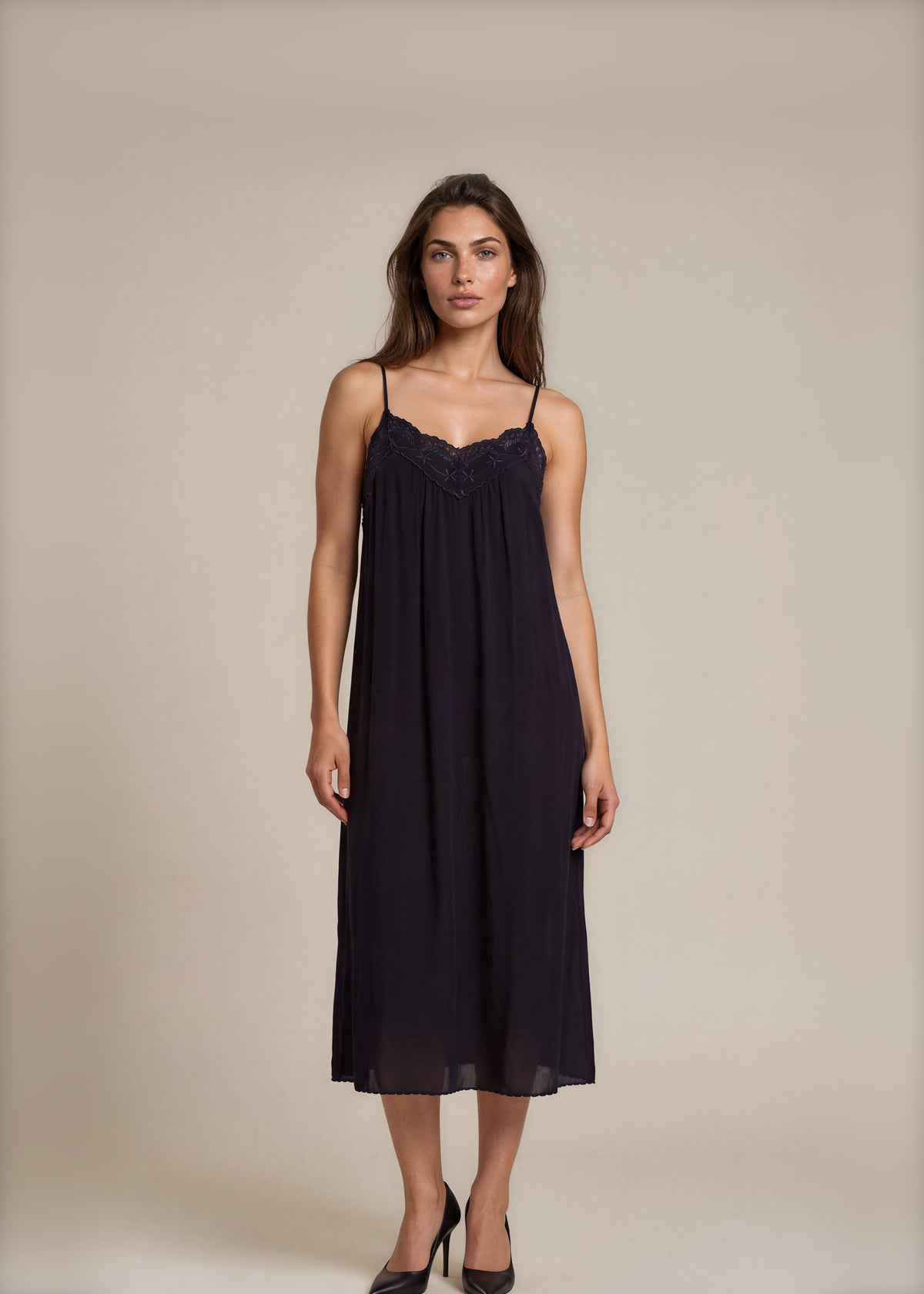 Chloe Navy Embroidered Slip Dress front