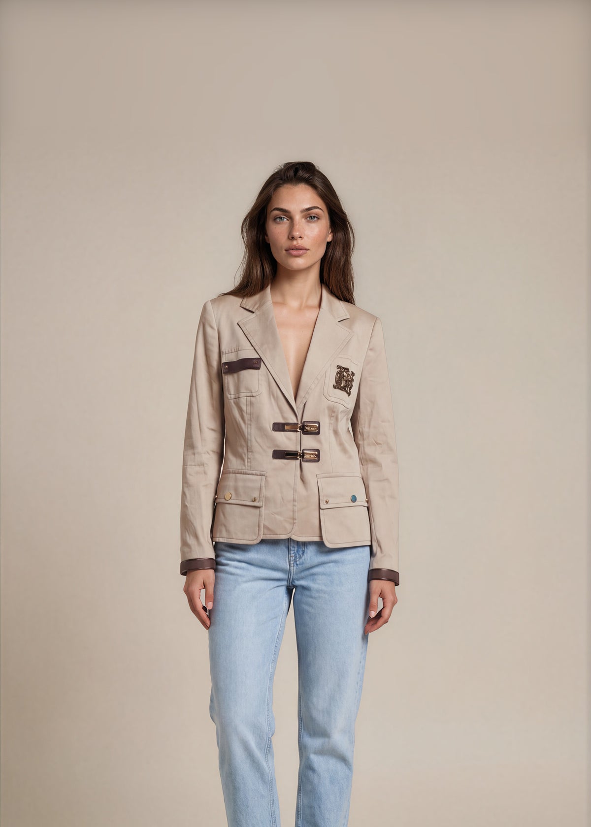 Escada Beige Embellished Blazer front