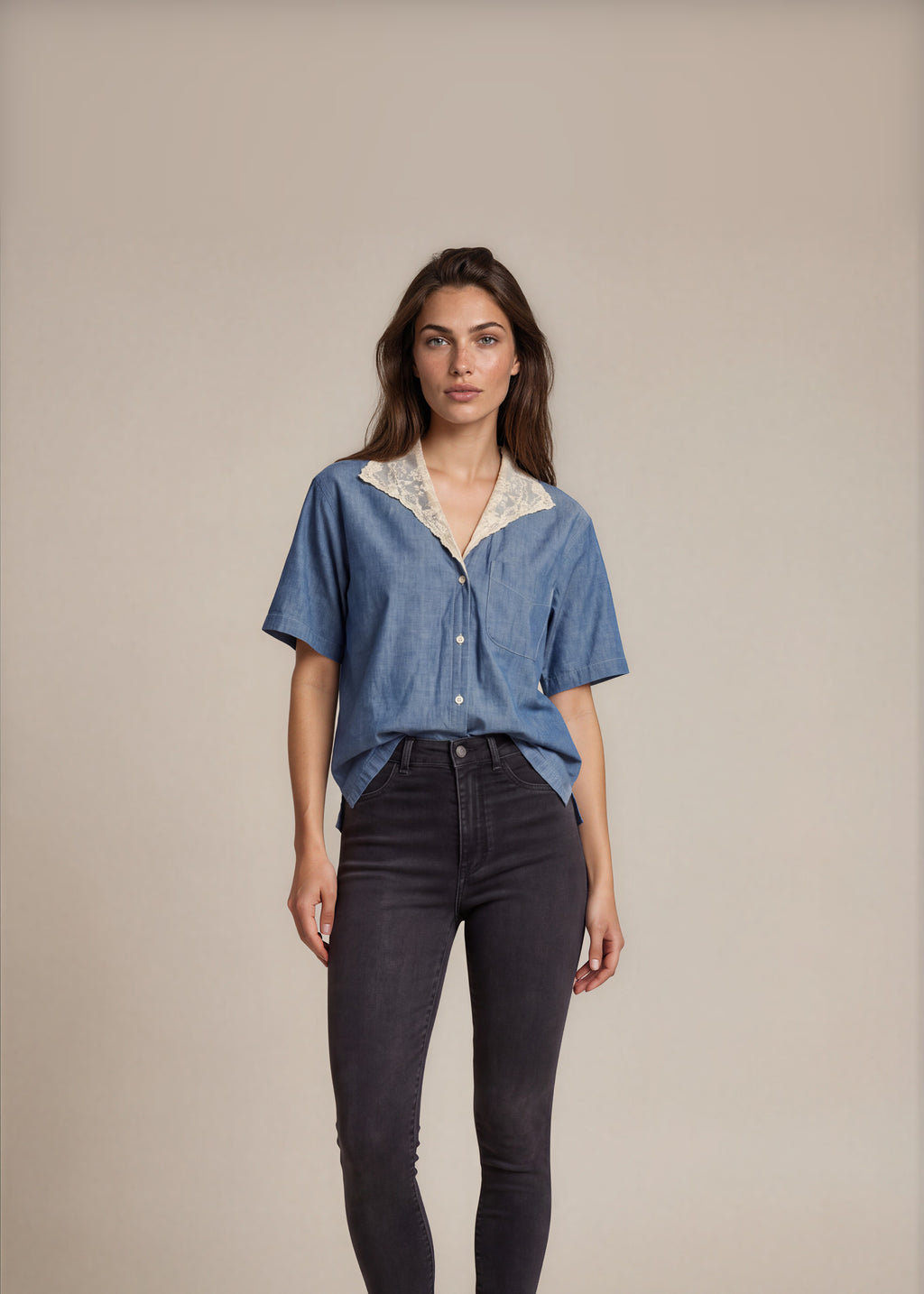 Ralph Lauren Denim and Lace Top front