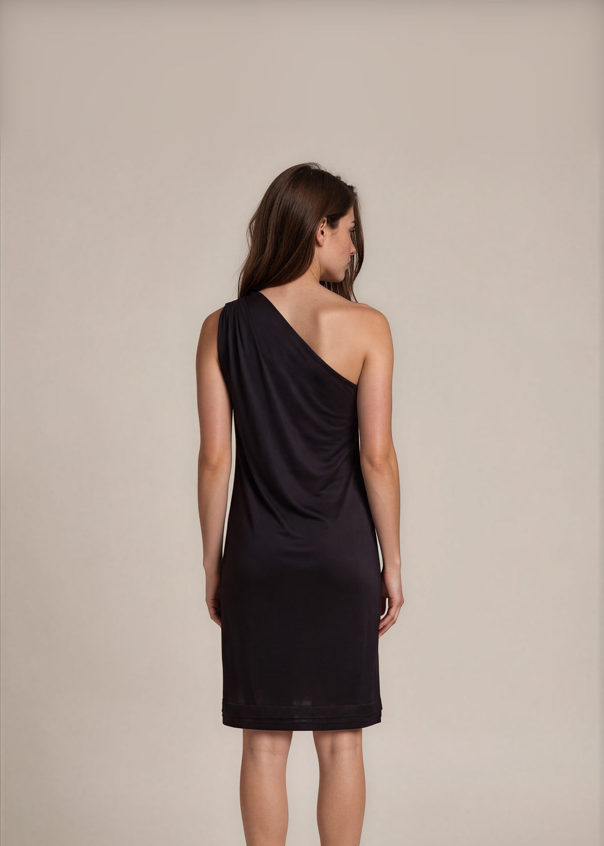 Cavalli Black One Shoulder Midi Dress back