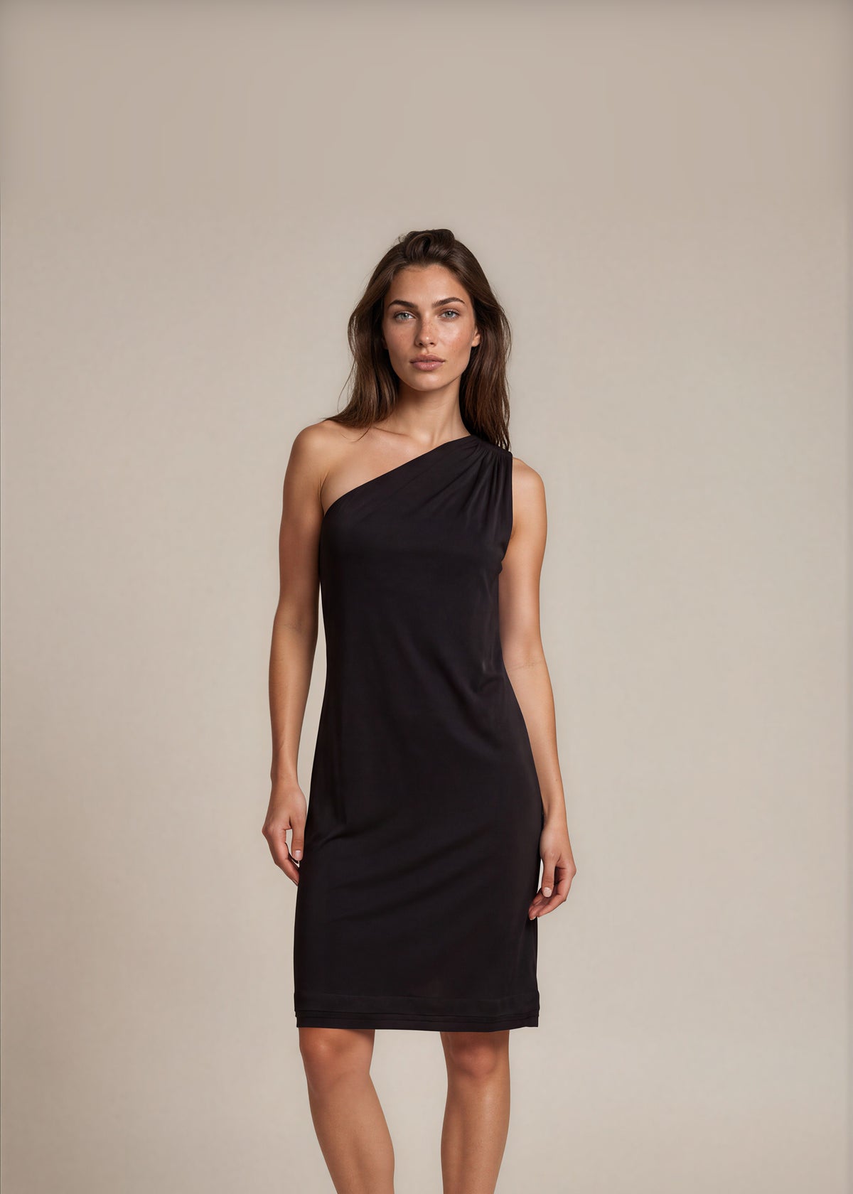 Cavalli Black One Shoulder Midi Dress front