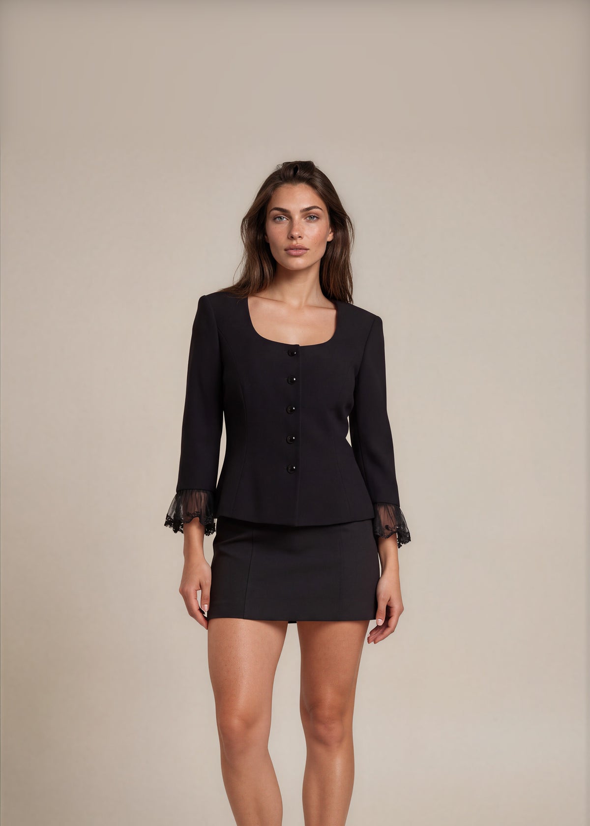 Escada Black Ruffle Sleeve Blazer front