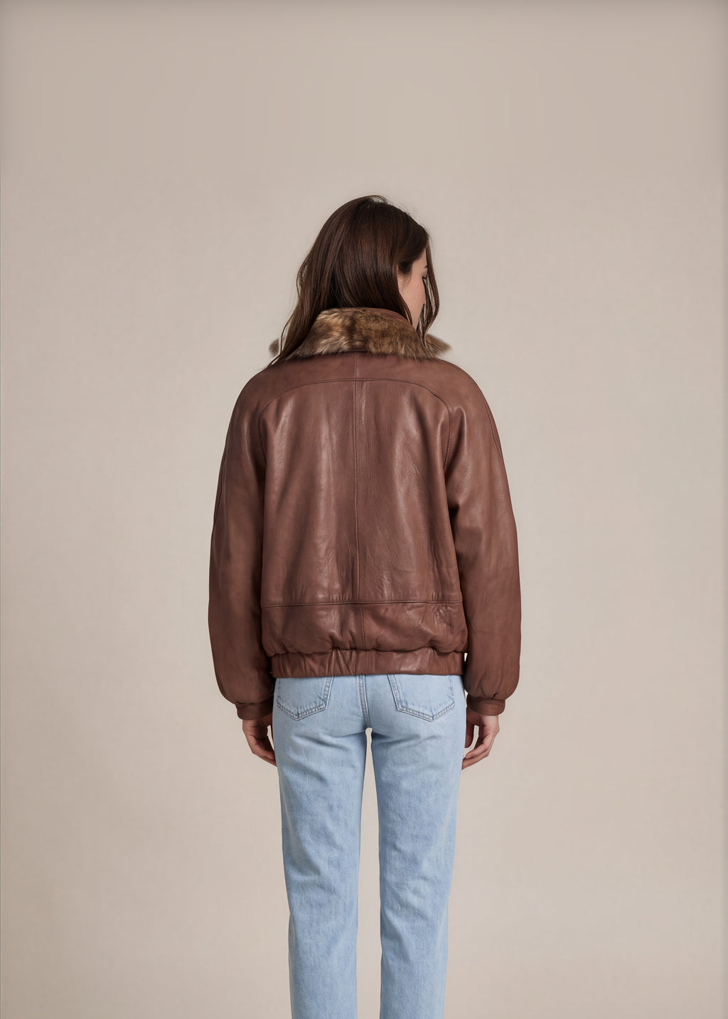 Marvin Richards Brown Leather and Fur Jacket back