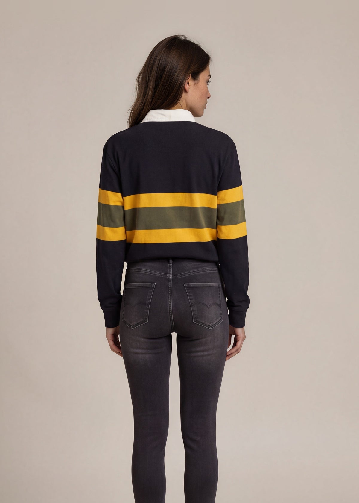 Ralph Lauren Black and Yellow Striped Rugby Polo back