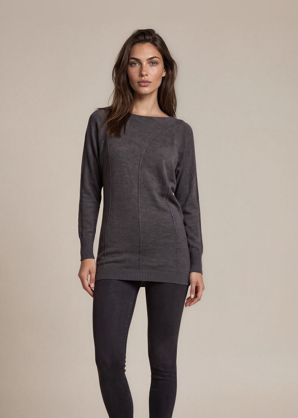 Escada Grey Boat Neck Sweater Dress front