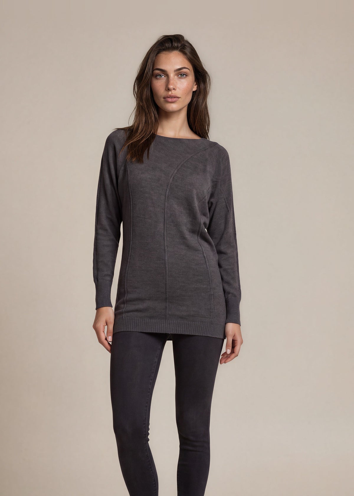 Escada Grey Boat Neck Sweater Dress front