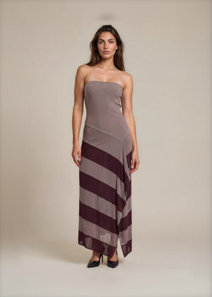 Yigal Azrouel Brown Striped Strapless Gown