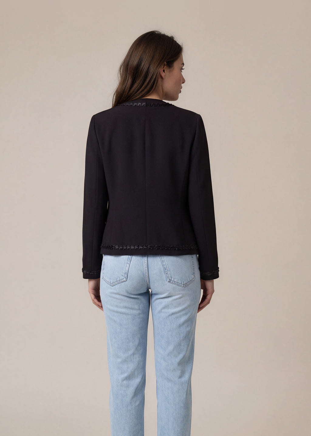 Armani Black Collarless Wool Blazer back