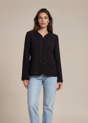 Armani Black Collarless Wool Blazer