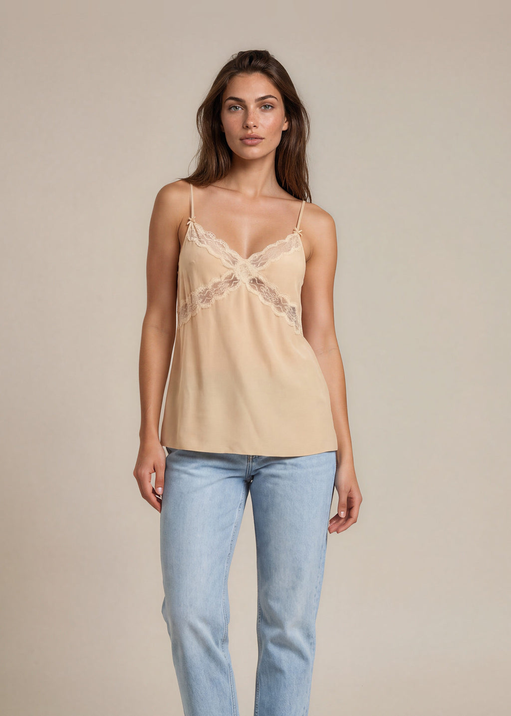 Michael Kors Cream Silk Lace Cami front