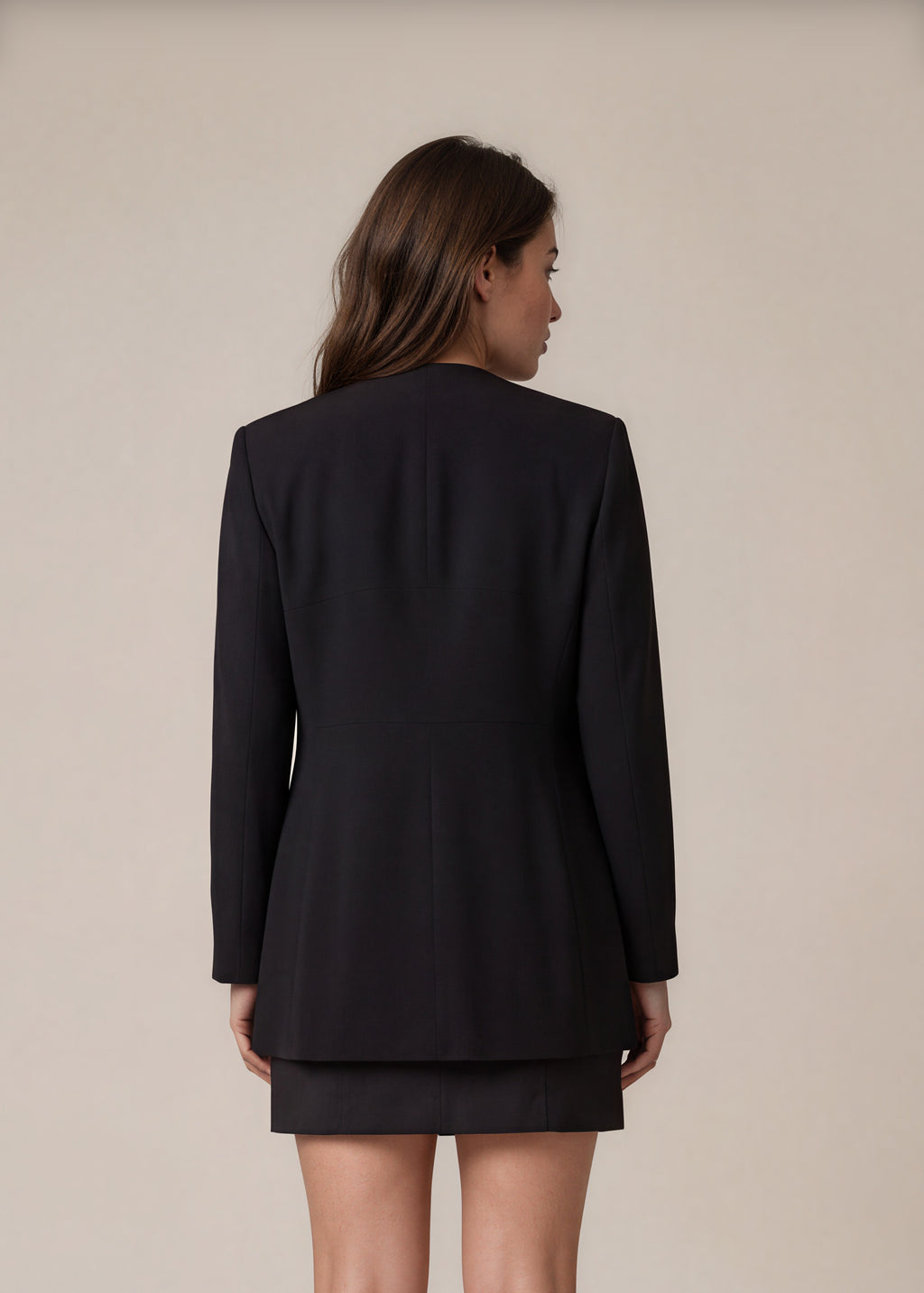 Giorgio Armani Navy Collarless Wool Blazer back