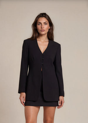 Giorgio Armani Navy Collarless Wool Blazer