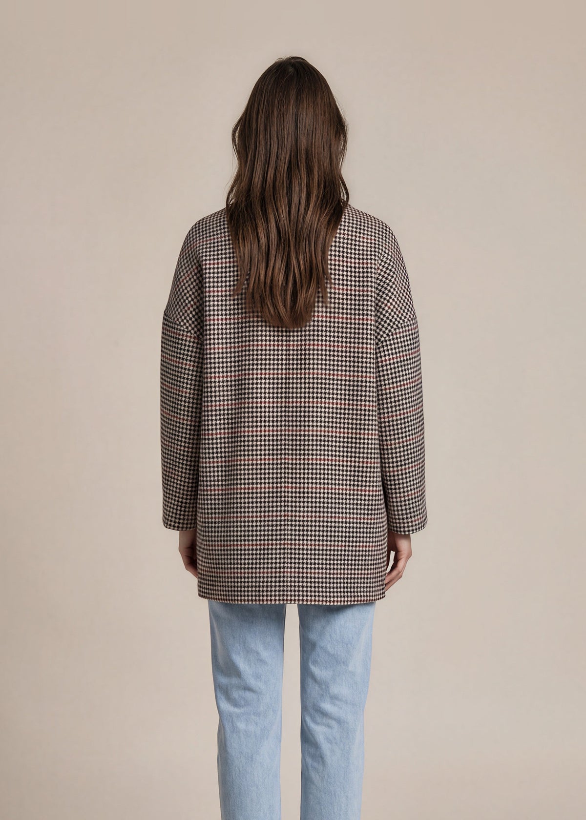 Valentino Black and White Plaid Wool Coat back