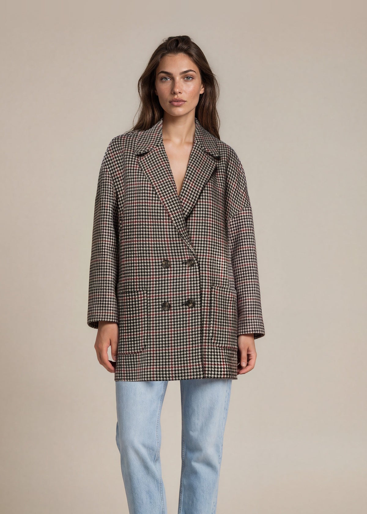 Valentino Black and White Plaid Wool Coat front