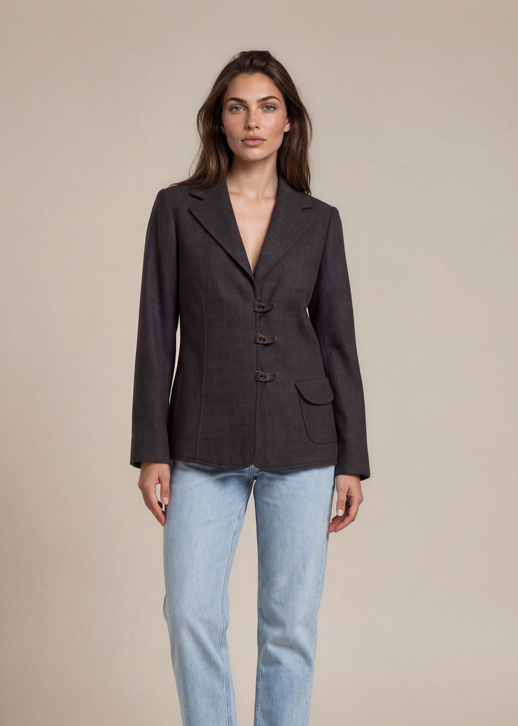 Armani Grey Wool Button Blazer front
