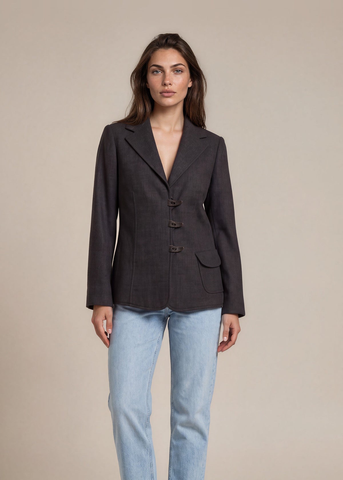 Armani Grey Wool Button Blazer front