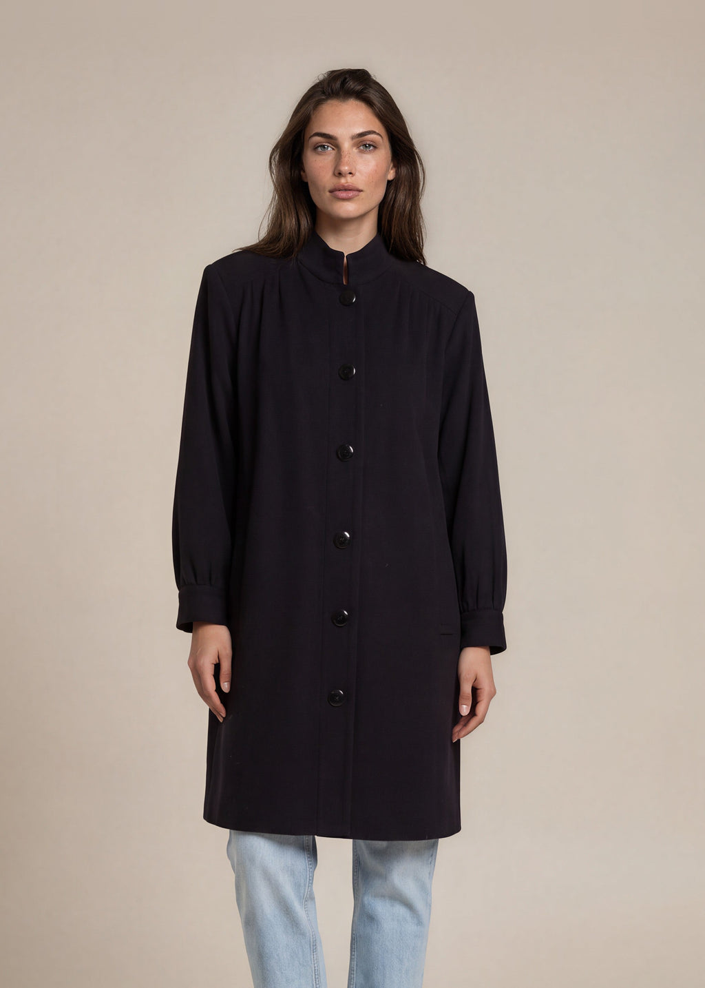 YSL Vintage Black Wool Coat front